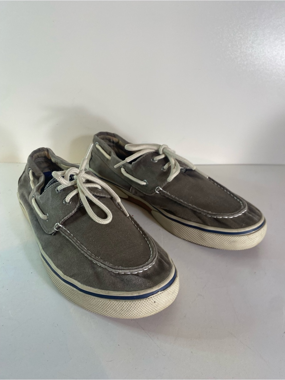 Sperry Top Sider Halyard Salt Washed Gray Canvas Boat Shoes Size 12
